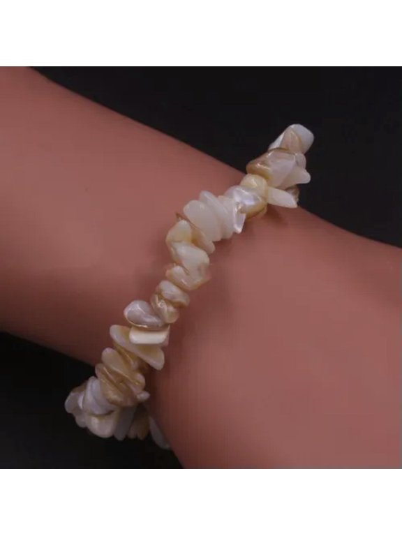 2pcs Gemstone 5-8mm Chip Beads Stretchy Bracelet Reiki Chakra Fashion Jewelry-White Sea Shell-7 Inches