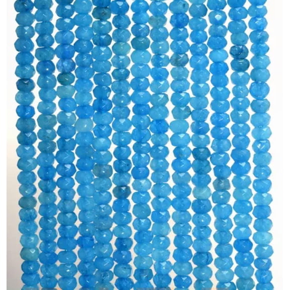 K-KED 2x4MM Ocean Blue Jade Gemstone Grade Faceted Rondelle 14 Inch