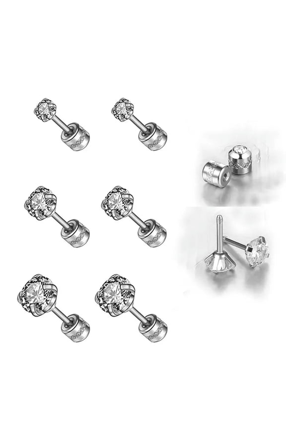 3 Pairs Earring Double Crystal Stainless Steel Ear Tragus Cartilage Jewellery-default