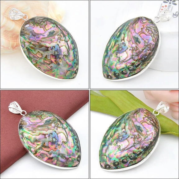 K-KED 3 Pcs 1 Lot 100% Genuine Rainbow Abalone Shell Gems Silver Neacklace Pendant Set