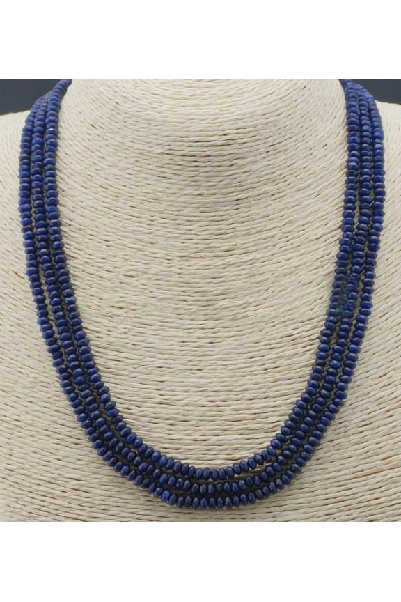 3 Rows 2x4mm Dark Blue Jade Jasper Rondelle Gemstone Beads Necklace 17-19''