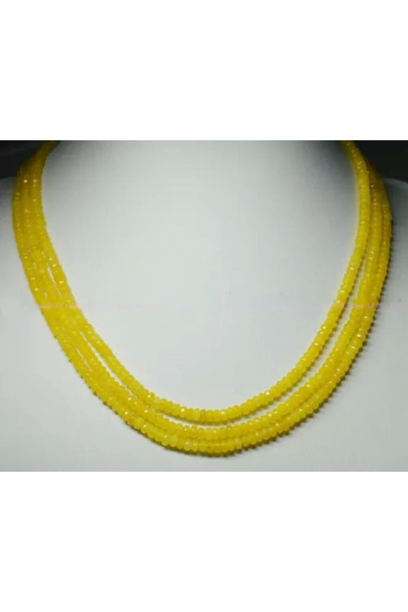 3 Rows Facted 2x4mm Multicolour Gemstone Rondelle Beads Necklace 17-19 In AAA-Yellow Jade