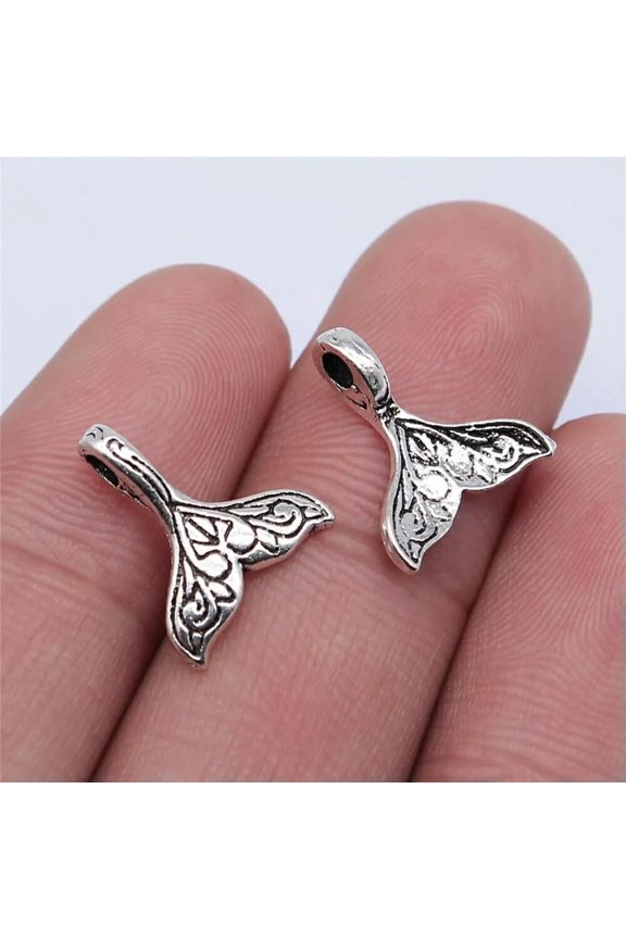300 Pcs Antique Silver Whale tail Charms Pendant 14x13MM B15625