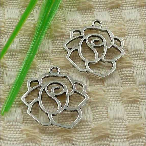 K-KED 300 Pcs Tibetan Silver Flower Charms Pendant 21X18MM S4566