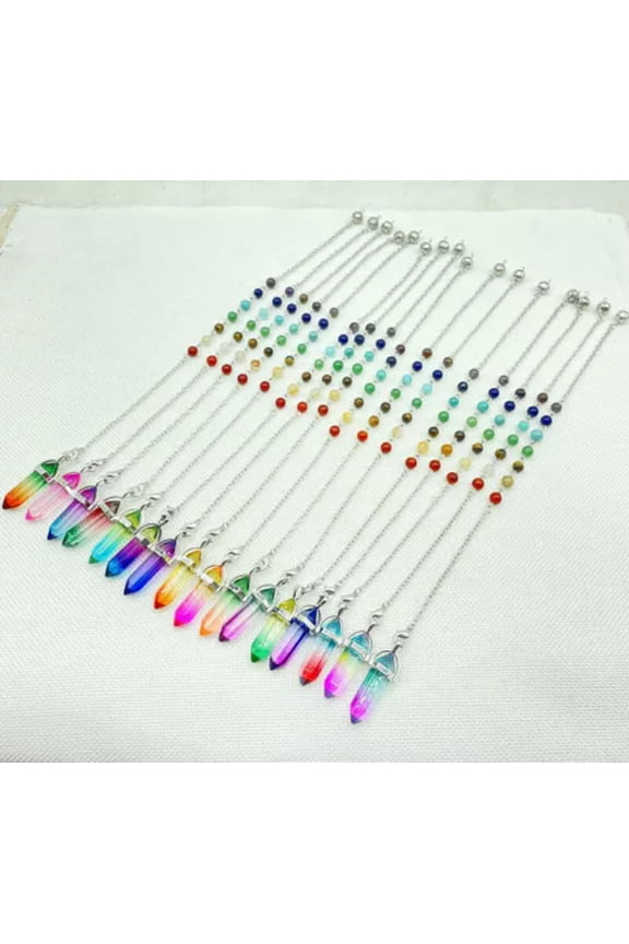 30PCS Mixed Glass Crystal 7 Chakra Reiki Healing Pendulum Pendant Hex
