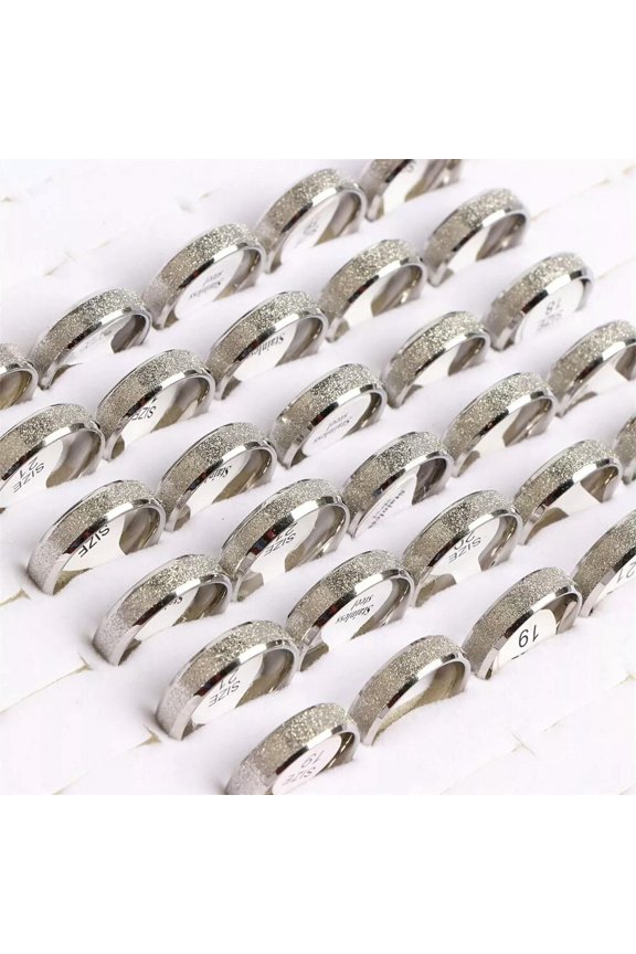 30Pcs/Lot 6MM Frosted Silver Simple Smooth Frosted Bevel Stainless Steel Rings