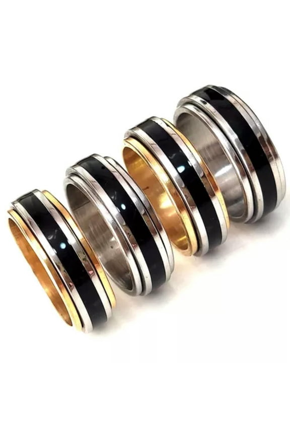 30pcs Men Rotatable Ring Silver Gold plate spinner Stainless Steel Wedding Ring