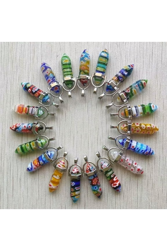 30pcs Mixed Thousand Flower Glass Pillar Point Charm Pendants for Delicate Jewelry Making