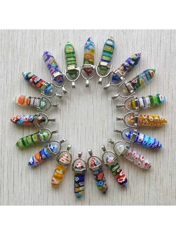 30pcs Mixed Thousand Flower Glass Pillar Point Charm Pendants for Delicate Jewelry Making
