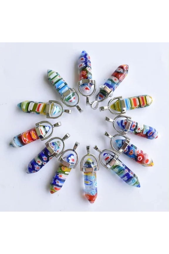 30pcs Mixed Thousand Flower Glass Pillar Point Charm Pendants for Delicate Jewelry Making