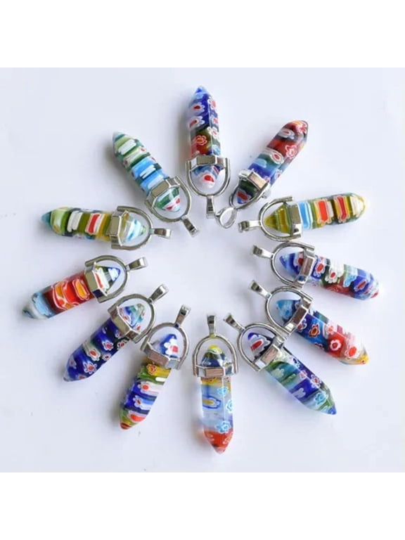 30pcs Mixed Thousand Flower Glass Pillar Point Charm Pendants for Delicate Jewelry Making