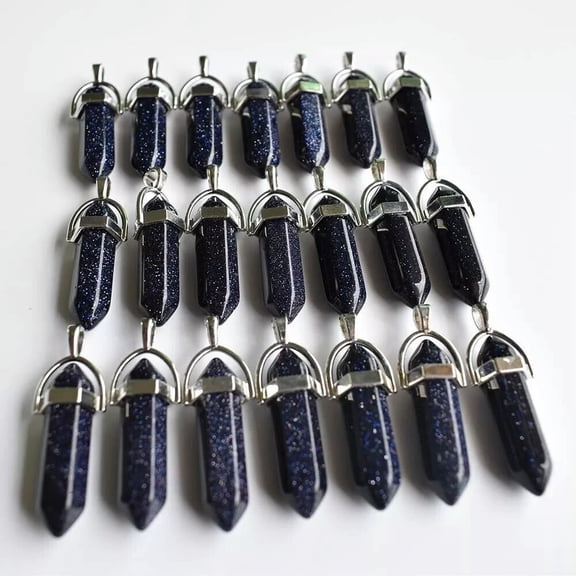 K-KED 30pcs Natural Blue Sand Stone Pendants Hexagonal Pillar Pendulum Necklaces