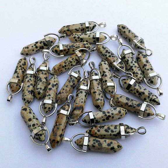 K-KED 30pcs Natural Mottled Stone Pendants Hexagonal Pillar Pendulum DIY Necklaces