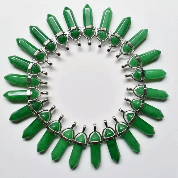 K-KED 30pcs Natural Stone Malaysian Jade Pendants Hexagonal Pillar Pendulum Necklaces