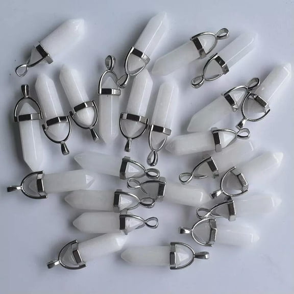 K-KED 30pcs Natural Stone White Jade Pendants Hexagonal Pillar Pendulum DIY Necklaces