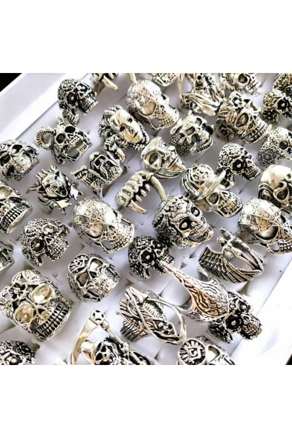 30pcs Skull Skeleton Gothic Rings Men's Rock Punk style rings Wholesale Jewelry