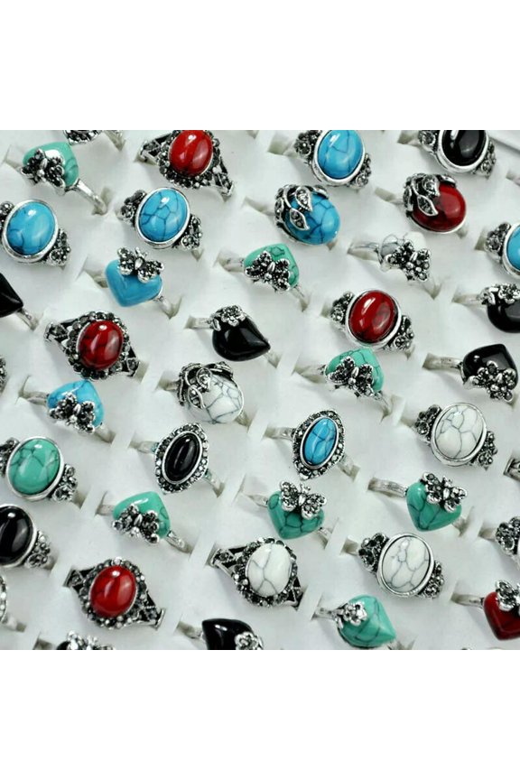 30pcs Stainless Steel Rings For Womens Wholesale Lots Mixed Natural Stone Ring