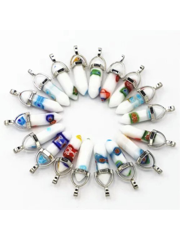 30pcs White Thousand Flower Glass Pillar Point Charm Pendants for Delicate Jewelry Making