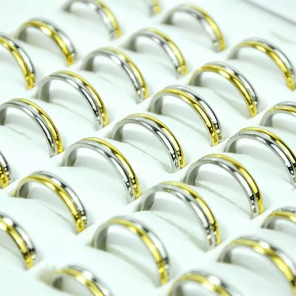 K-KED 30pcs Wholesale Lots Fashion Stainless Steel Rings Two Color Double Ring P Ring