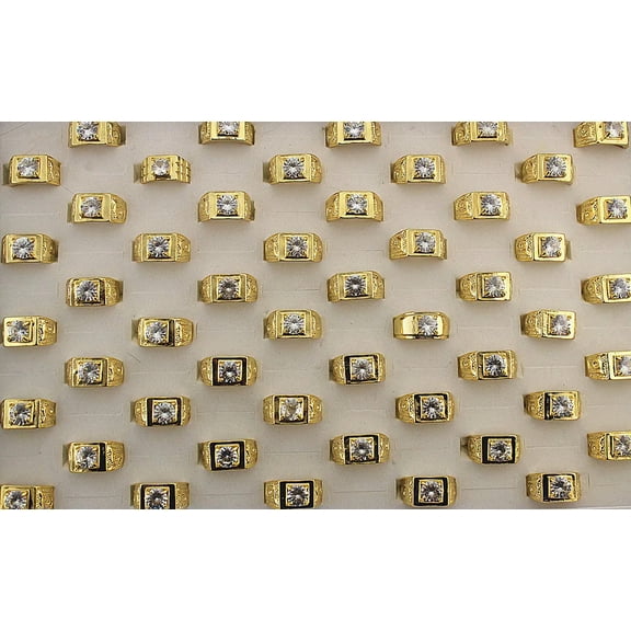 K-KED 30pcs Wholesale Lots Gold P Ring Alloy Clear Cubic Zirconia Unisex Fashion Rings