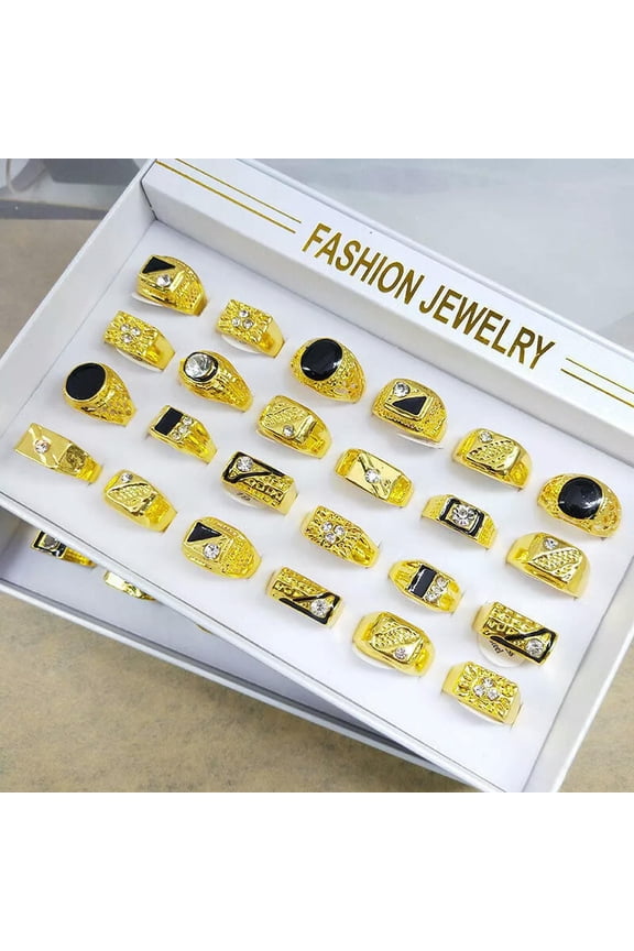 30pcs Wholesale Lots Mens Delicate Jewelry Gold P Alloy Rings Party Clear Rhinestone Ring