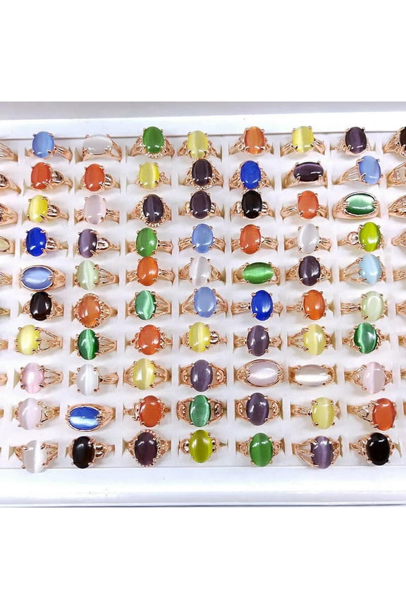 30pcs Wholesale Lots Mixed Style Cat's-eye Stone Rings For Women Silver P Ring