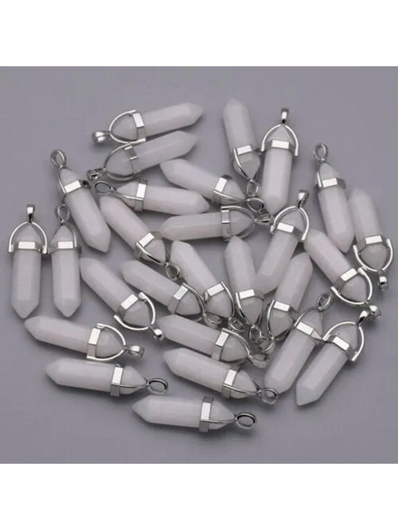 30pcs Wholesale Natural Stone White jade Hexagonal Pendulum Pendant Bead 35x8mm