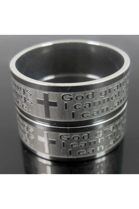 30x Etch Christian Serenity Prayer CROSS Stainless Steel Wedding Ring Wholesale