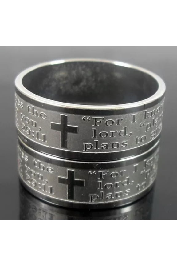 30x Jeremiah 29:11 Etch Cross English Bible Lord's Prayer Stainless Steel Rings