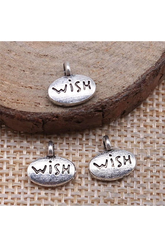310 Pcs Antique Silver Wish Charms Pendant 10x10MM B12742