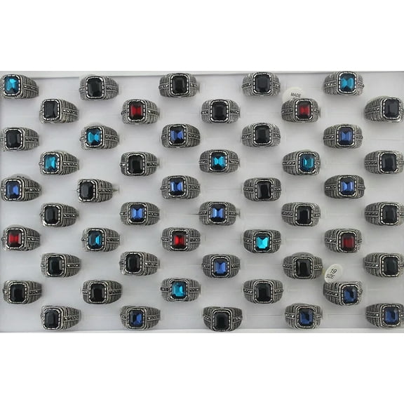 K-KED 32pcs Newest Wholesale Lots Mens Cool Fashion Glass Ring Rhinestone Party Rings