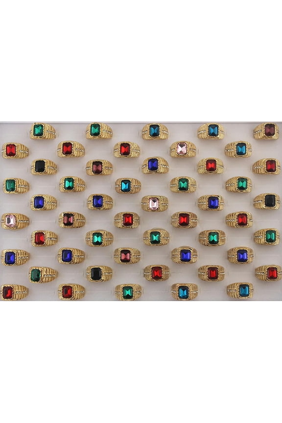 32pcs Wholesale Delicate Jewelry Lots Mens Cool Glass Ring Clear Rhinestone Gold P Rings
