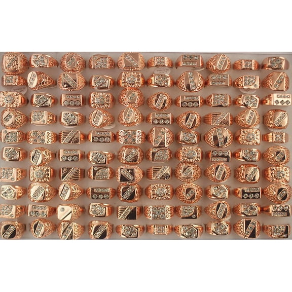 K-KED 32pcs Wholesale Delicate Jewelry Mixed Lots Rose Gold P Filled Rhinestone For Men Rings