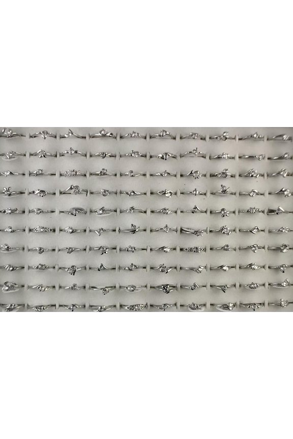 32pcs Wholesale Lady's Delicate Jewelry Job Lots Silver P Clear Cubic Zirconia Cute Rings