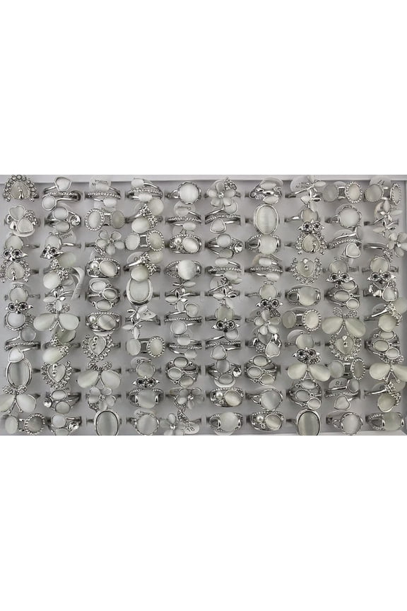 32pcs Wholesale Lots Assorted Cat's-eye Stone Silver P Fashion Lady's Rings