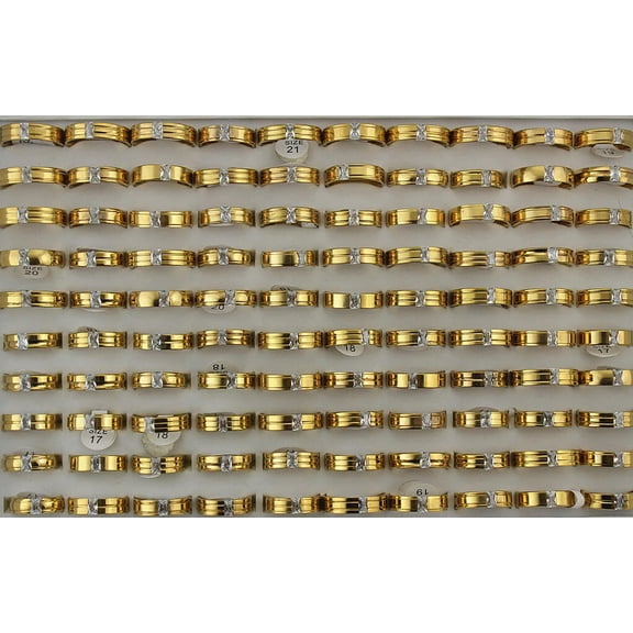 K-KED 32pcs Wholesale Lots Cubic Zirconia Delicate Jewelry Stainless Steel Mens Gold P Rings