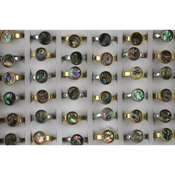 K-KED 32pcs Wholesale Lots Womens Delicate Jewelry Stainless Steel Round Mixed Shell Rings