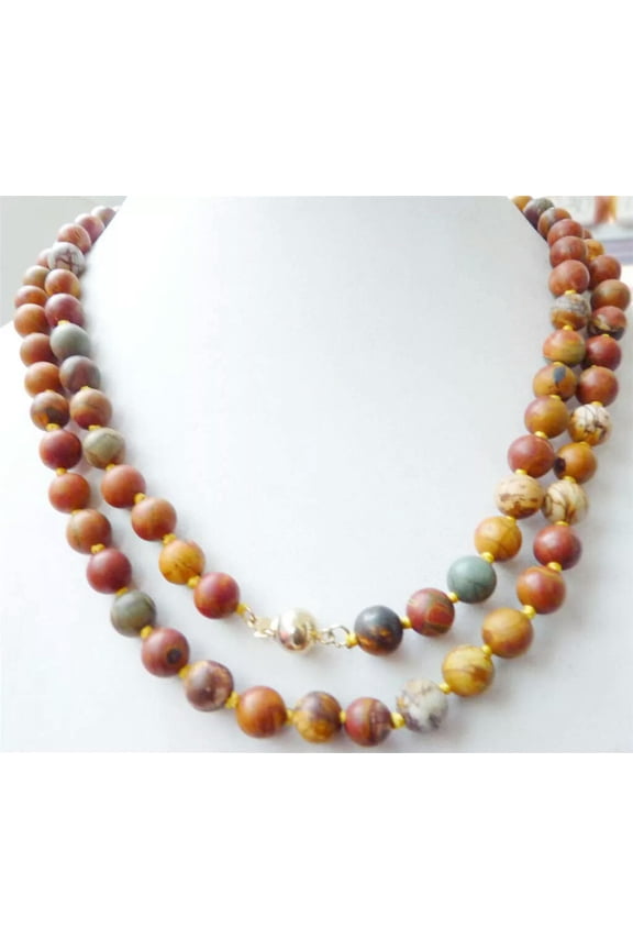 36'' Natural 8mm Multicolor Picasso Jasper Round Gemstone Beads Necklace AAA