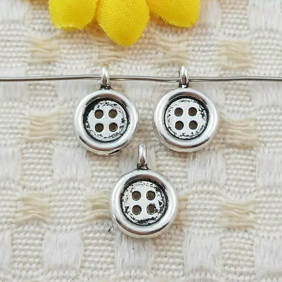 K-KED 360 Pcs Tibetan Silver Button Charms Pendant 13X9MM S5316