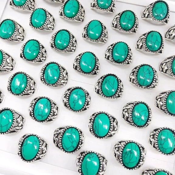 K-KED 36pcs Wholesale Lots Mixed Blue Natural Stone Womens Alloy Fashion Rings Free P