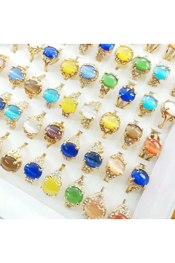 36pcs Wholesale Lots Mixed Style Cat's-eye Stone Rings For Women Silver P Ring