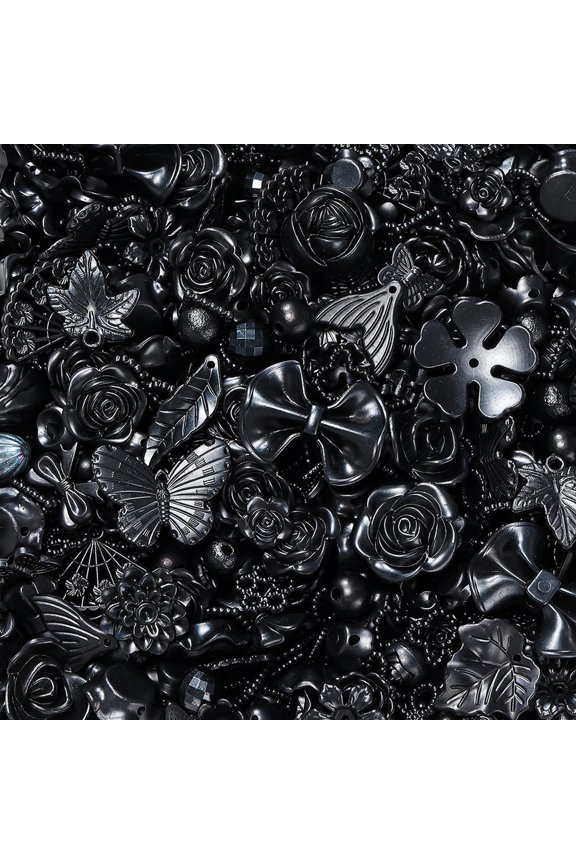 3Bags Acrylic Mix Flower Butterfly Beads Diy Mobile Phone Chain Bracelet Filling-Black-(10~40mm)3bags/90g