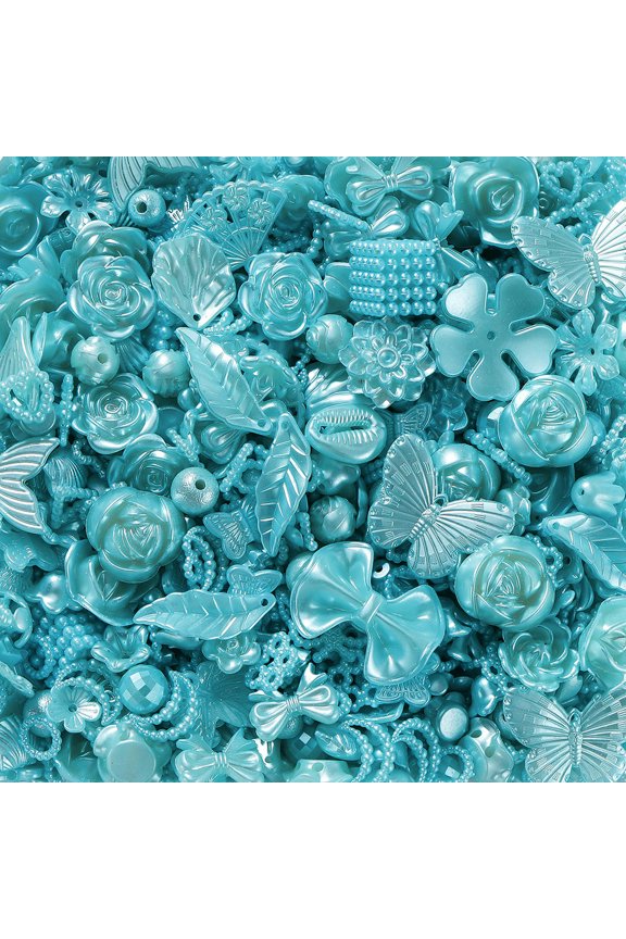 3Bags Acrylic Mix Flower Butterfly Beads Diy Mobile Phone Chain Bracelet Filling-Blue-（10~40mm）3bags/90g
