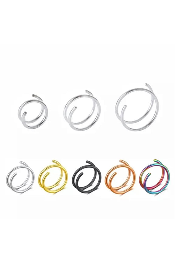 3Pairs Double Spiral Ring Surgical Steel Tragus Ear Cartilage Nose Hoop Piercing-Silver 6/8/10mm