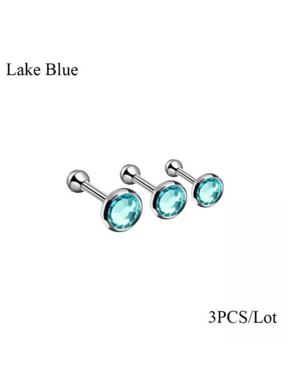 3Pcs Crystal Cartilage Barbell Earrings Women Ear Stud Body Piercing Delicate Jewelry Hot-lake blue