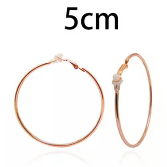 K-KED 3cm-10cm Women Ear Clip On Non-Piercing Fake Hoop Earrings Small Big Circle Hoop-5CM- Rose Gold