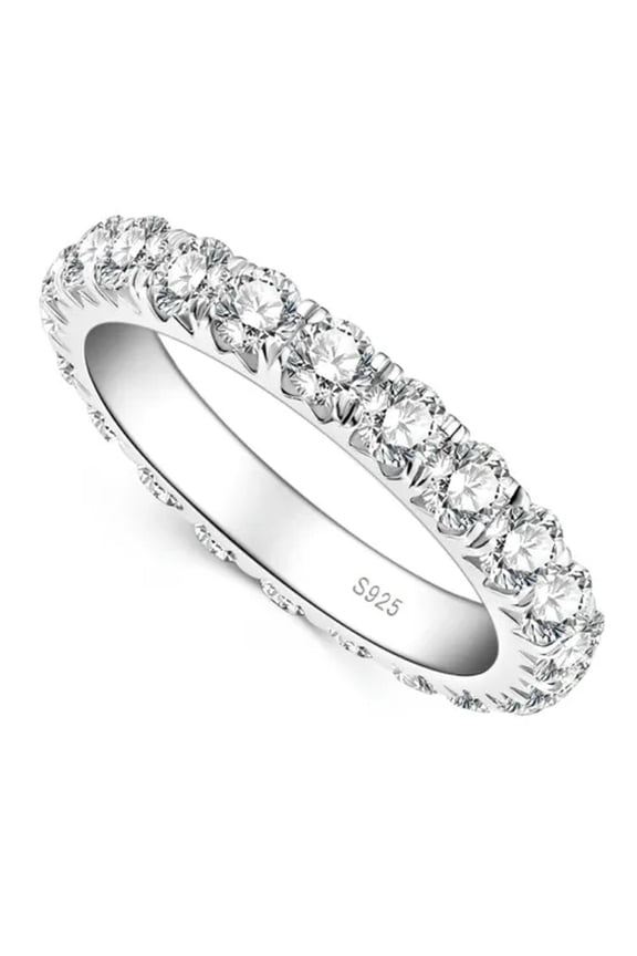 3mm Moissanite Full Eternity Ring for Women Sterling Silver Wedding Band D Color