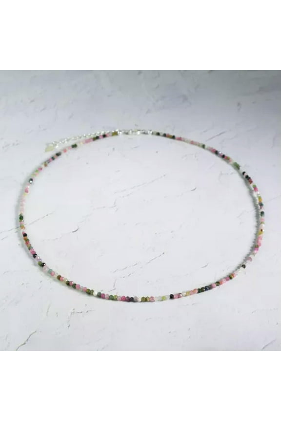 3mm Rainbow Tourmaline Choker Beads Necklace Crystal Dainty Choker 18"