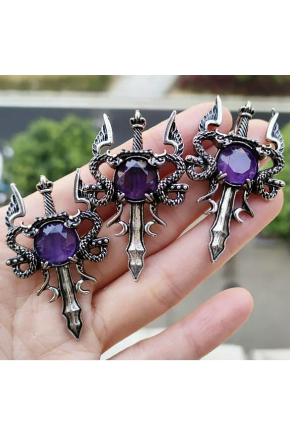 3pcs Amethyst Lapis Opal wyvern wivern Pendants Magic Reiki Healing Amulet-Amethyst