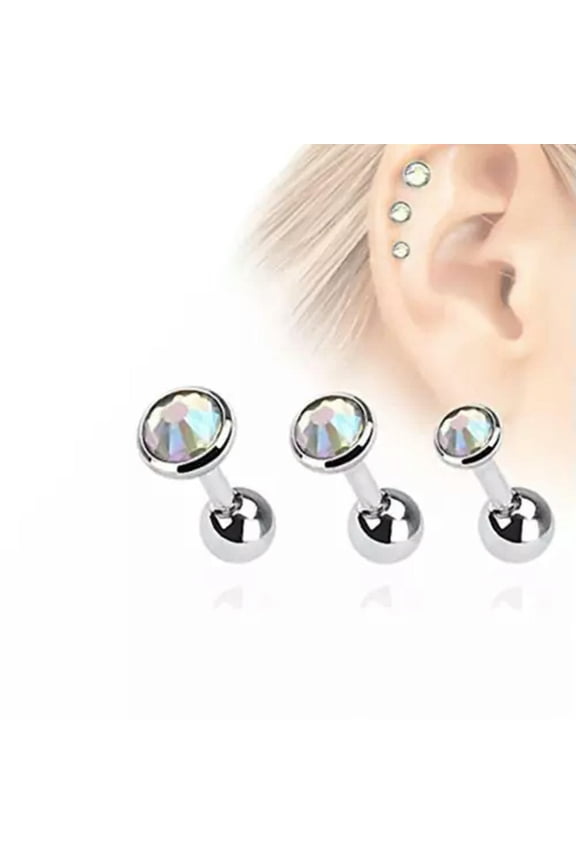 3pcs Crystal Stud Earrings Stainless Steel Ball Ear Tragus Cartilage Piercing-Crystal AB